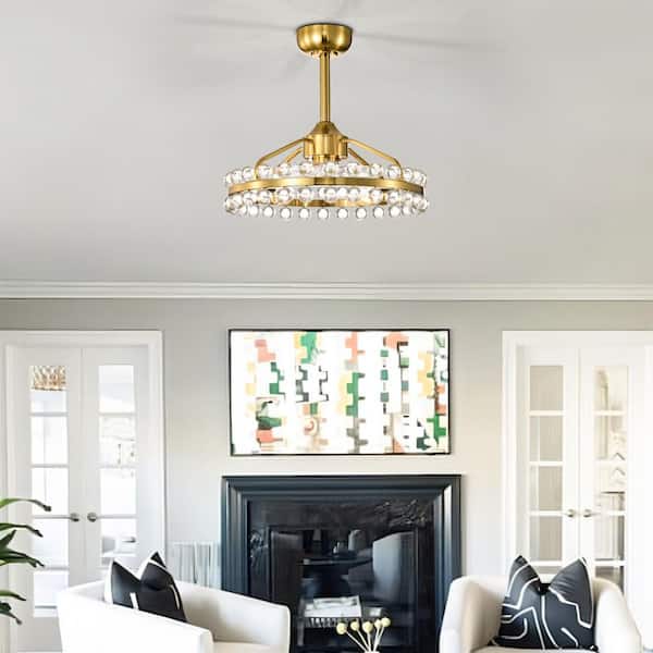 Heritage 12 in. 4-Light Indoor Brass Crystal Downrod Type Modern Fandelier Ceiling Fan for Bedroom Downrod Included