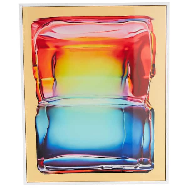 Litton Lane 1- Panel Abstract Cube Framed Wall Art with White Frame 41 in. x 33 in.