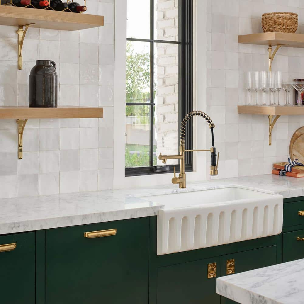 Brushed Gold Brass Pull-Down Kitchen Faucet with Spray
