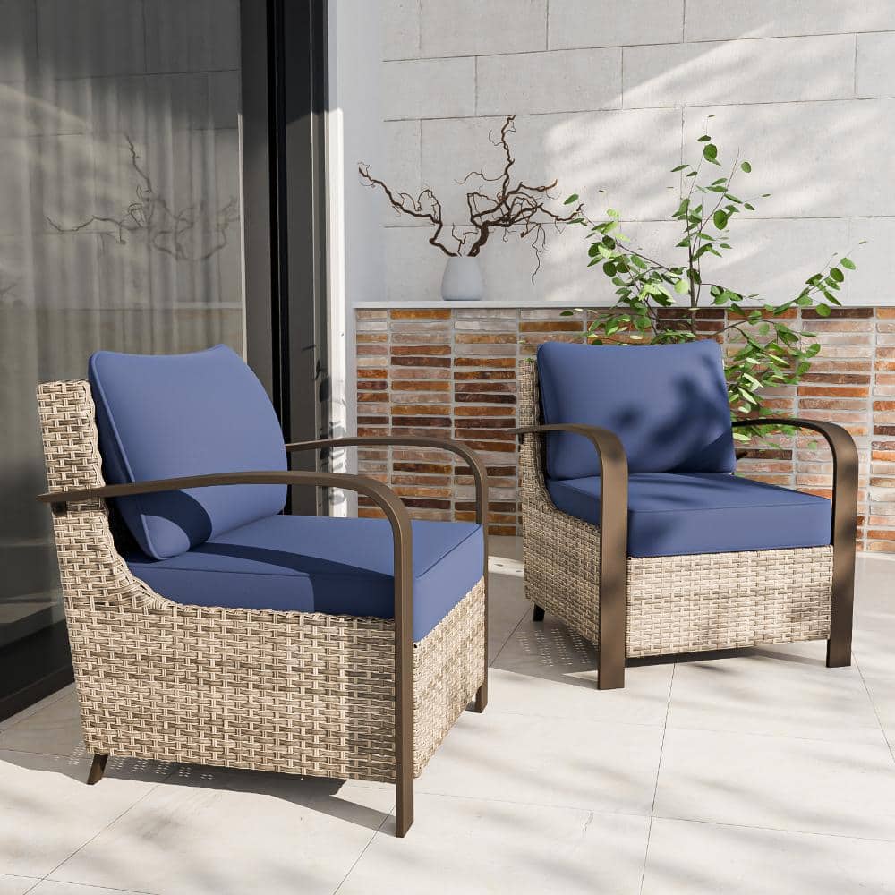 Patio Wicker Armchair Outdoor Lounge Chair w/ Hand-Woven PE Rattan Non-Slip Feet Thickened Cushion, 2 PCS, Blue price history on PriceWatchPro