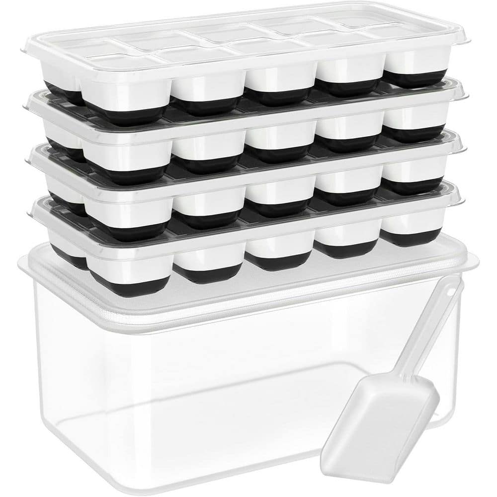 Wudkey Ice Cube Tray with Lid and Bin, 4 Pack Silicone Ice Cube Trays ...