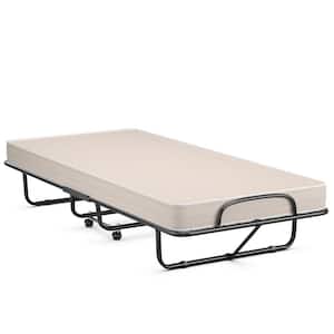 Rollaway Guest Bed with Sturdy Steel Frame and Wheels-Beige
