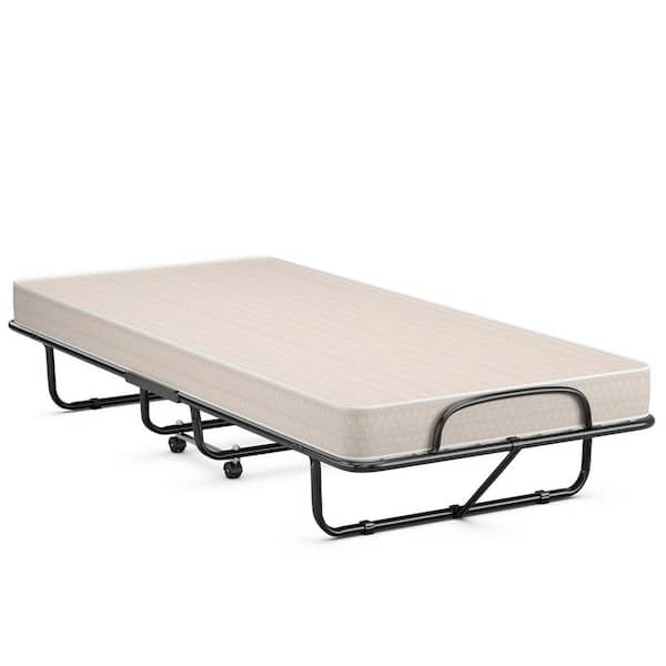 ANGELES HOME Rollaway Guest Bed with Sturdy Steel Frame and Wheels-Beige