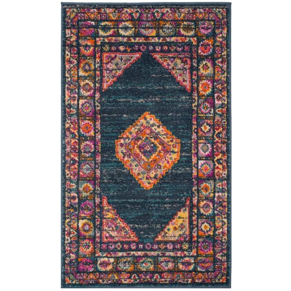 Madison Blue/Fuchsia Doormat 2 ft. x 4 ft. Border Area Rug