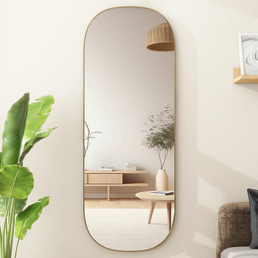 THKSHOUZ Gold 18 in. W x 47 in. H Modern Oval Metal Decorative Mirror ...