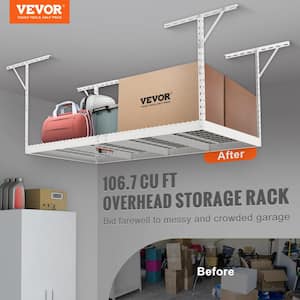 Overhead Ceiling Mount Garage Rack with Adjustable Height 22-40 in. Garage Storage Rack 96 in. D x 48 in. W (White)