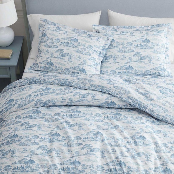 MARTHA STEWART Farmhouse Toile 3-Piece White/Blue Quartz/Mtn Range