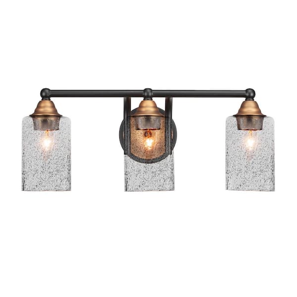 Unbranded Madison 6.5 in. 3-Light Bath Bar, Matte Black and Brass, Smoke Bubble Glass Vanity Light