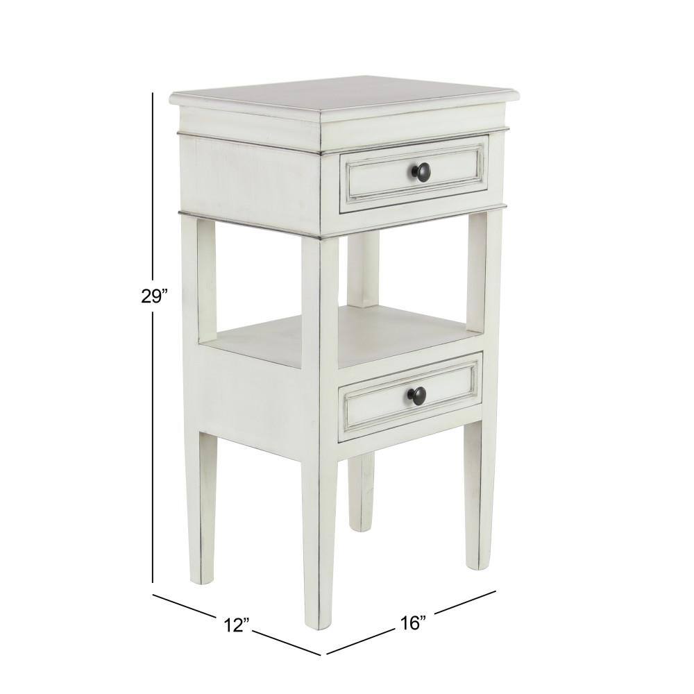 White Pine Traditional Side Table with Drawers and Shelf