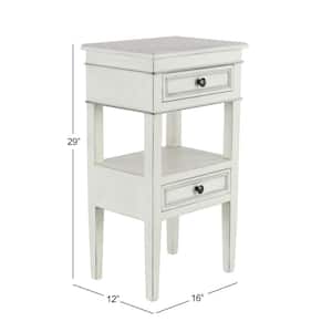 12 in. White 2 Drawers and 1 Shelf Large Rectangle Wood End Accent Table