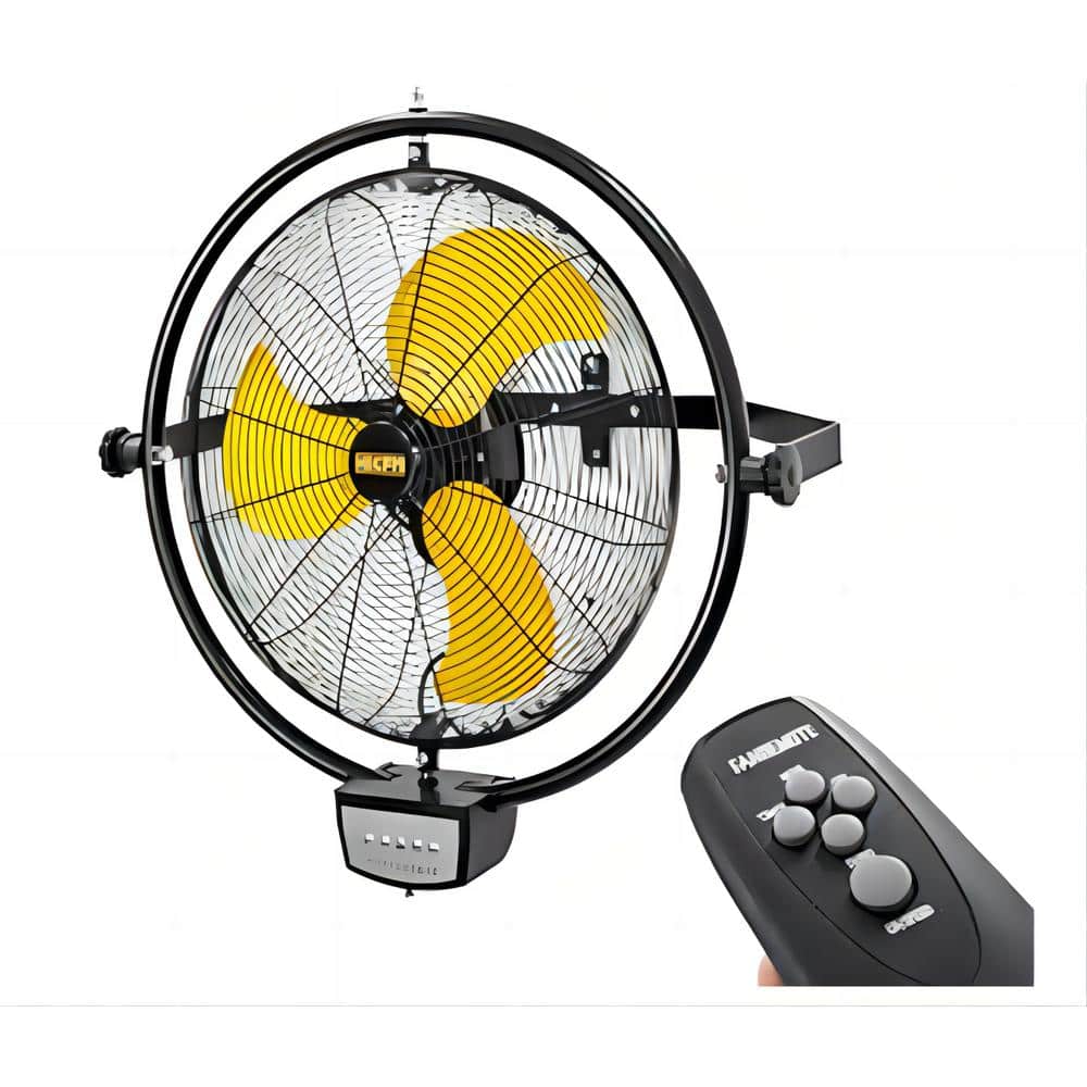5000 CFM Black and Yellow Metal Remote Control Wall Mounted Fan