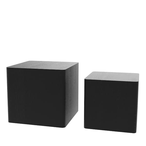 Sudzendf Black MDF Square Outdoor Side Table 2-Piece