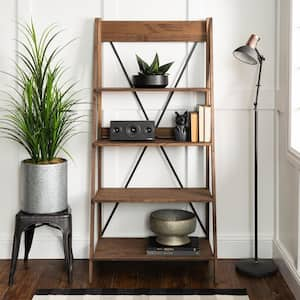 68 in. Brown Wood 4-shelf Ladder Bookcase with Open Back