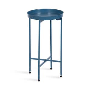Deliah 14.12 in. Blue Round Metal Contemporary End Table