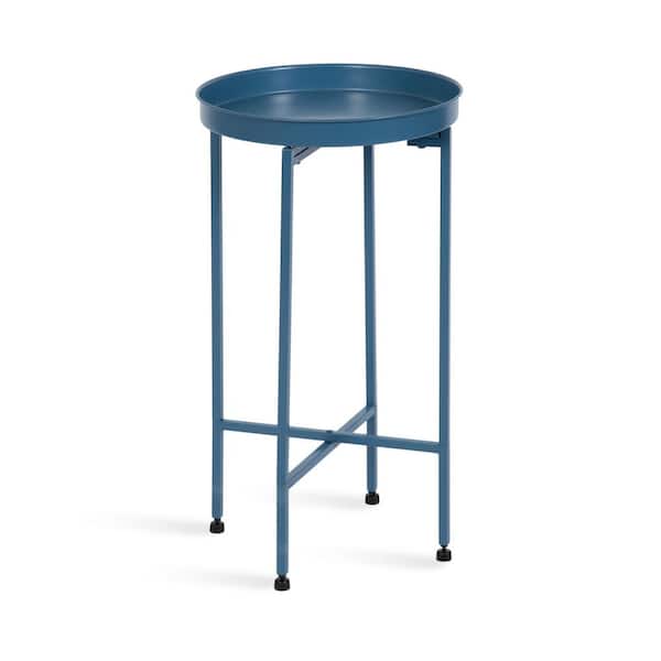 Kate and Laurel Deliah 14.12 in. Blue Round Metal Contemporary End Table