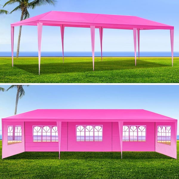 10 ft. x 30 ft. Pink Outdoor Gazebo Wedding Party Canopy Wedding Event Shelters with 6 Removable Sidewalls