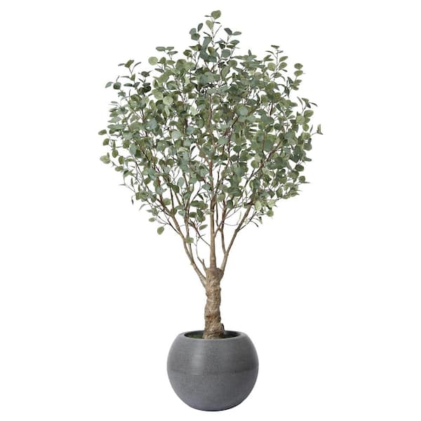 DR.Planzen 7 ft. uv Resistant Artificial Eucalyptus Tree With Grey Tall Planter,Fake Tropical Plants for Indoor Outdoor Home Decor