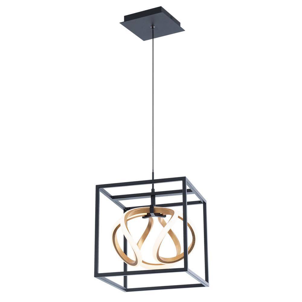 Sinclair Black and Gold Leaf Mini LED Pendant with White Shade