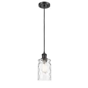 Candor 1-Light Matte Black Clear Waterglass Shaded Pendant Light with Clear Waterglass Glass Shade