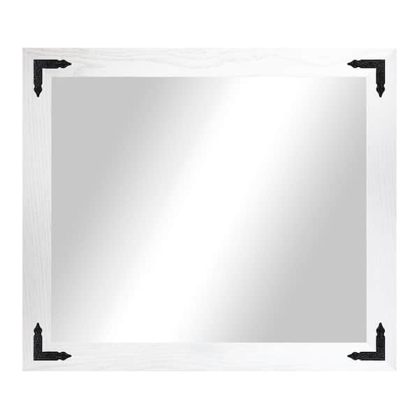 Rayne Mirrors (33 in. W x 46 in. H) White Hardwood Rectangle Mirror with Decorative Corner Bracket