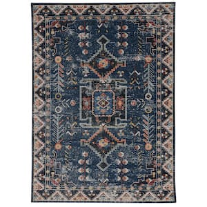 Washable Landon Teal and Ivory 2 ft. x 3 ft. Distressed Polyester Area Rug