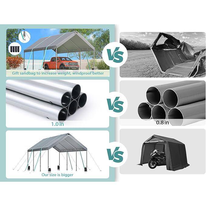 10' x 20' Gray Heavy Duty Metal Carport Canopy