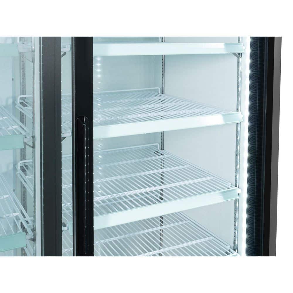 Black Double Door Glass Merchandiser Refrigerator with Wire Shelves