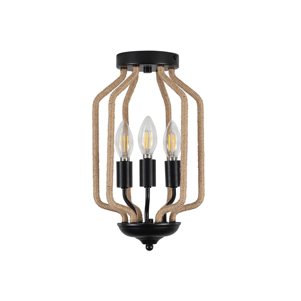 Industrial 8.7 in. 3-light Farmhouse Black Lantern Flush Mount with Woven Decoration price history on PriceWatchPro