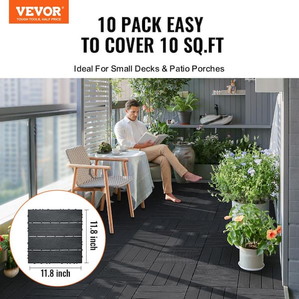 VEVOR Interlocking Gray Deck Tiles 12x12 Waterproof Outdoor Flooring - 10 Pack