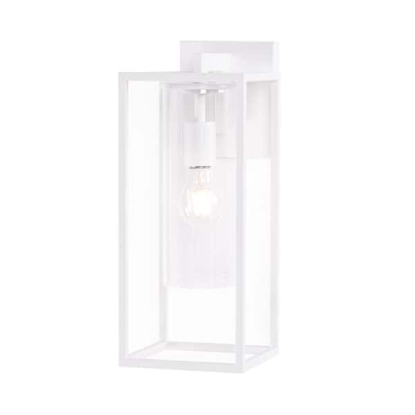 15.9 in. White Hardwired Outdoor Wall Light Lantern Sconce with No Bulbs Included with Circle Clear Glass