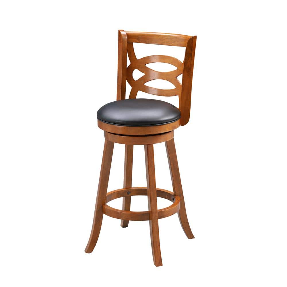 Walnut Brown 24" Swivel Leatherette Counter Stool with Interlocking Backrest