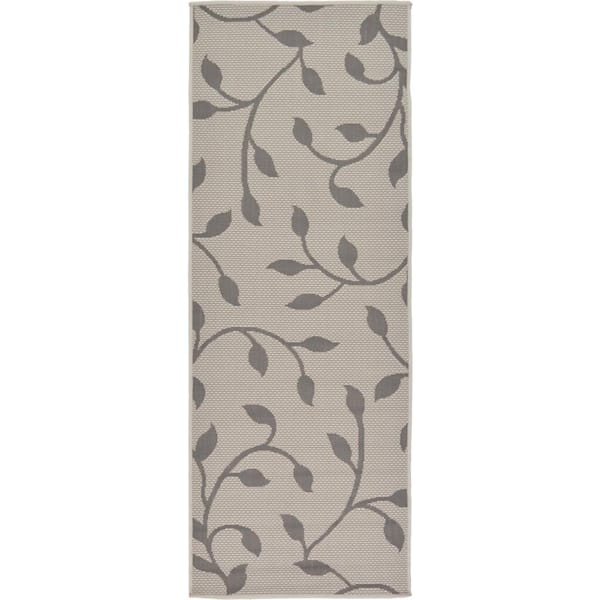 Outdoor Botanical Dark Gray 2' 2 x 6' 0 Runner Rug