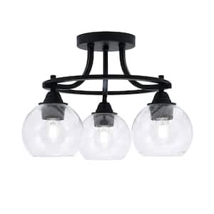 Madison 15.5 in. 3-Light Matte Black Semi-Flush Mount with Clear Bubble Glass Shade