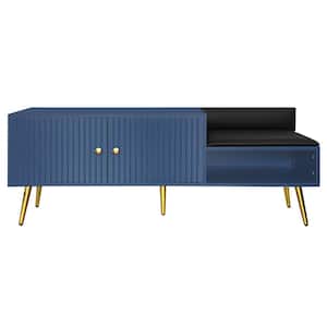 Navy Blue Dining Bench with Back with Hidden Storage 54.5 in .