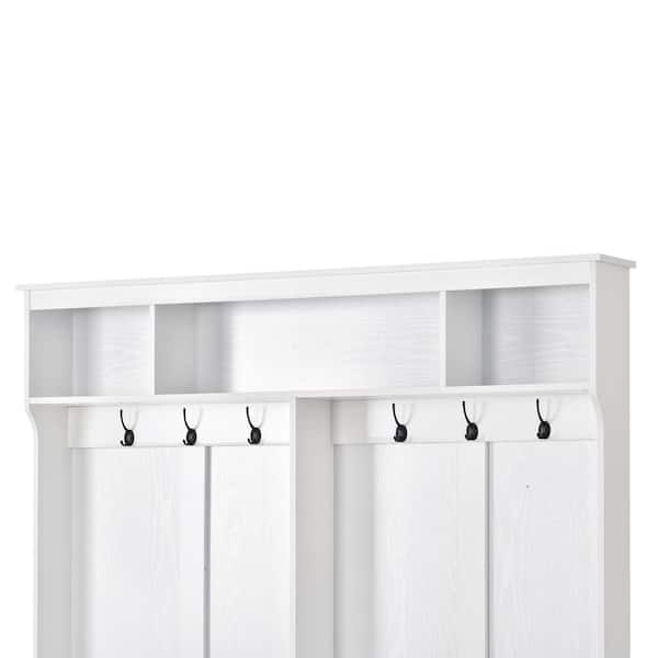 Hall Tree with Bench and Shoe Storage, Entryway Bench with Coat Rack, 24  Shoe Cubby, White