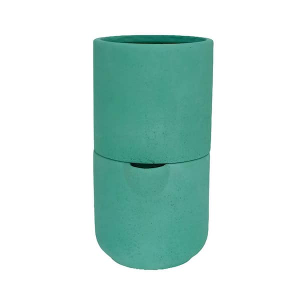 4.5 in dia  x 7 in H 2-Piece Stone Rounded Bottom Self Watering Decorative Pot in Green