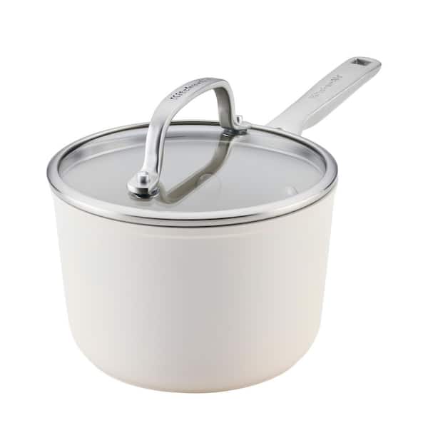 Hard-Anodized Ceramic Induction Aluminum 2 qt. Nonstick Saucepan in Porcelain White with Lid