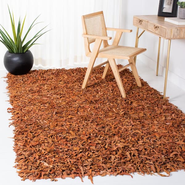 Leather Shag 6 ft. x 9 ft. Orange Solid Color Gradient Area Rug