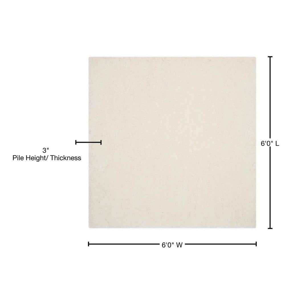 Ivory Hand-Tufted Synthetic Shag Square Area Rug, 6'x6'
