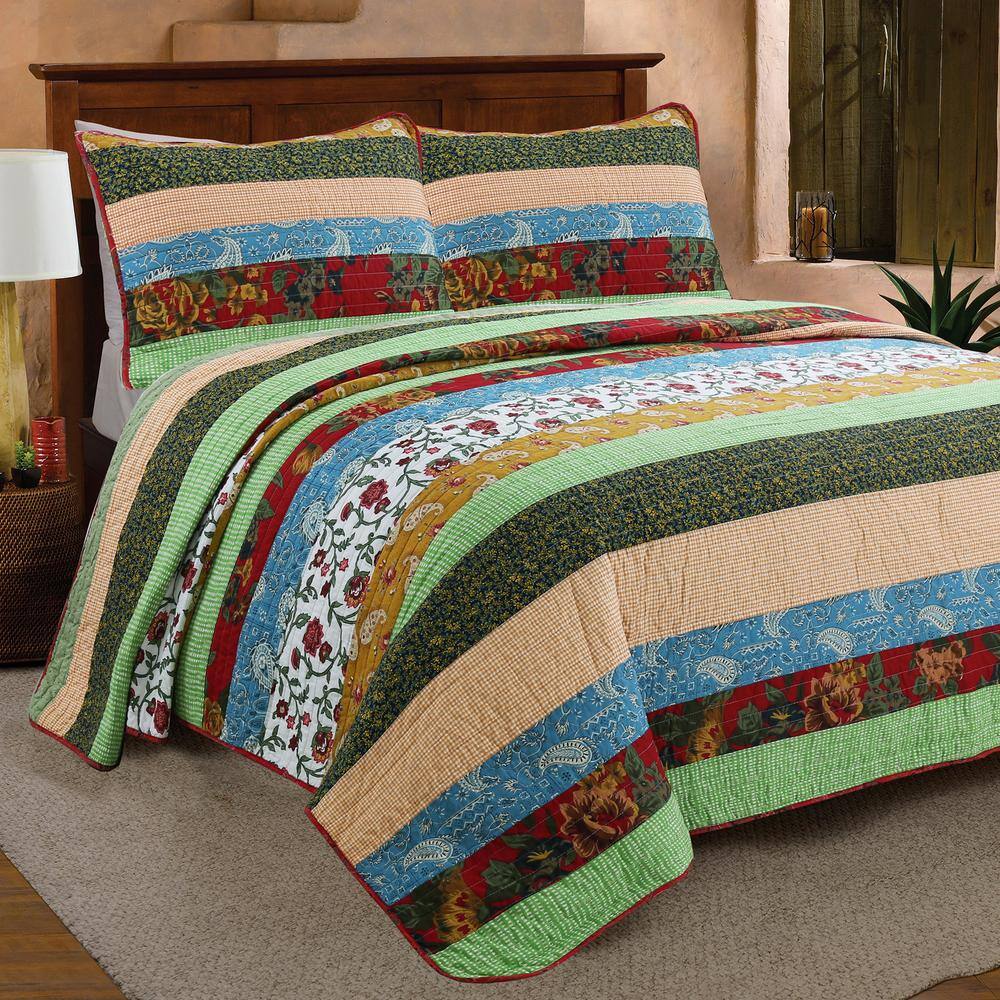 NEW ~ COZY BROWN BLUE RED GREEN STRIPE LODGE SOUTHWEST LOG CABIN PLAID QUILT 