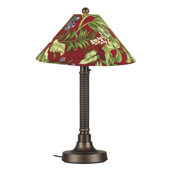 Patio Living Concepts Bahama Weave 34 in. Dark Mahogany Outdoor Table Lamp with Lacquer Shade