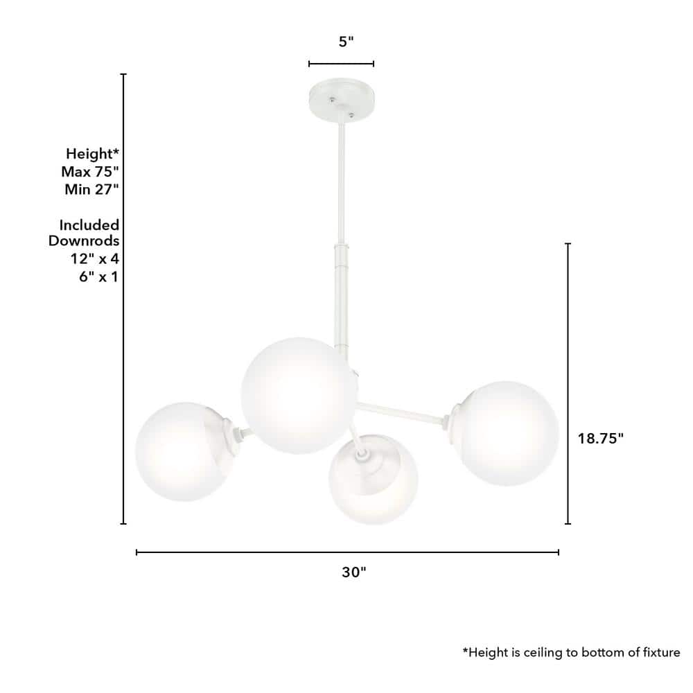 Matte White 4-Light Sputnik Chandelier with Glass Globes
