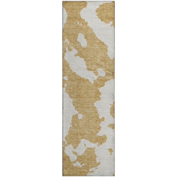Mayfield Premium Machine Washable Abstract AMF975 Gold 2 ft. 3 in. x 7 ft. 6 in. Runner Rug