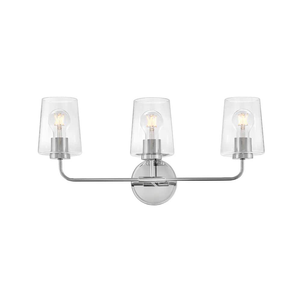 Kline 23.75" Chrome 3-Light Dimmable Vanity Fixture with Clear Glass Shades