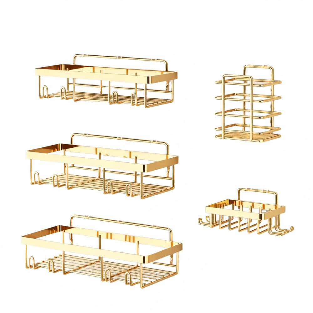 5-Pack No-Drill Strong Adhesive Wall Mount Shower Caddy in Stainless Steel Finish for Bathroom Storage, Rack Shelf, Gold price history on PriceWatchPro