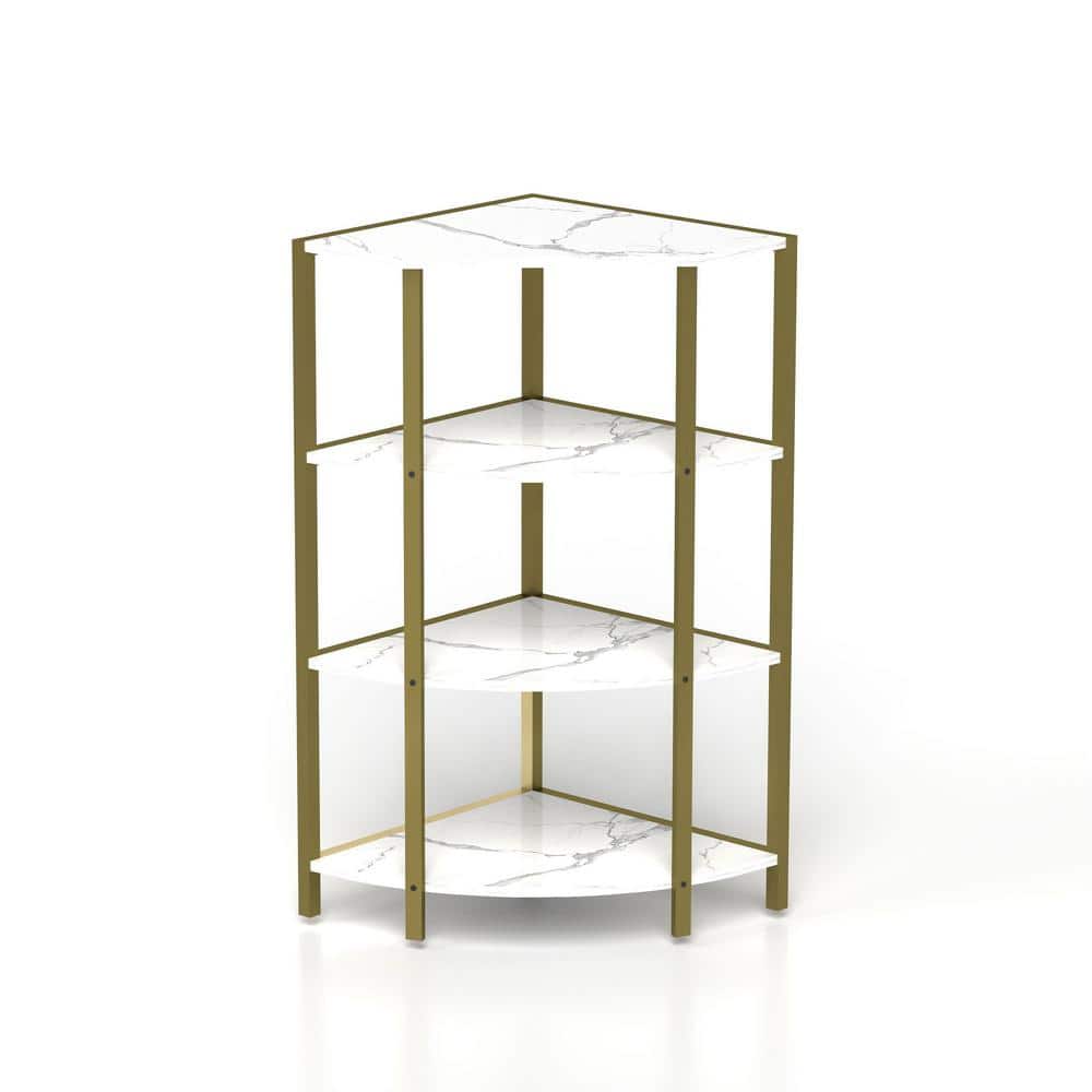 31 in. Tall Wood 4-Shelf Freestanding Etagere Bookcase with Metal Frame for