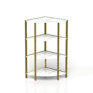 31 in. Tall Wood 4-Shelf Freestanding Etagere Bookcase with Metal Frame for Living Room, Gold and White