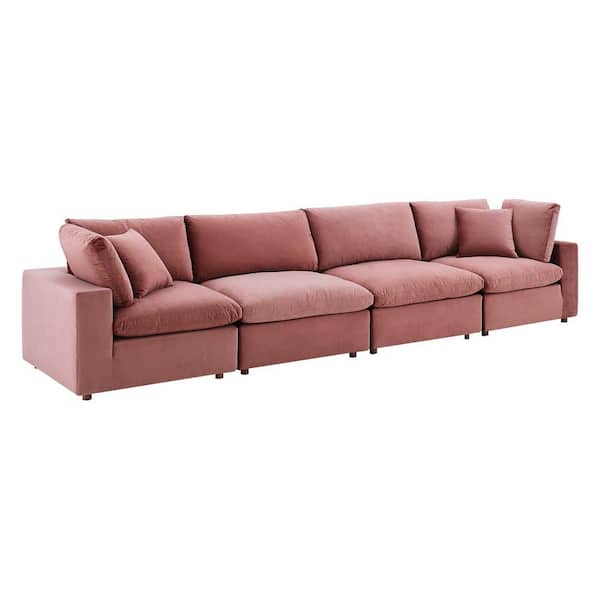 MODWAY Commix Down Filled Overstuffed Performance Velvet 4-Seater Sofa in Dusty Rose