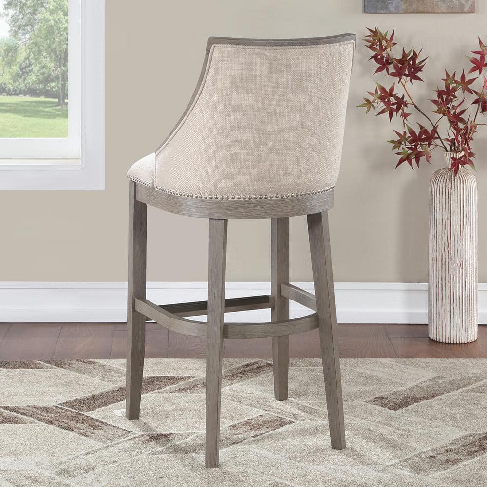 Elegant Driftwood Gray Solid Wood Transitional Bar Stool