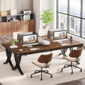 Moronia 78.7 in. Rectangular Brown & Black Wooden Computer Desk Seminar Table Desk with Metal Frame for Home Office, 2PC